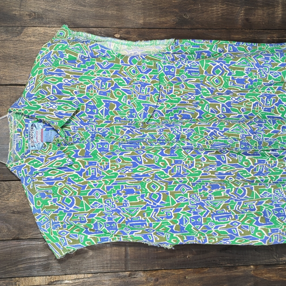 Super funky sleeveless button down multicolor 1990s shirt size Large
